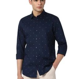 Peter England Navy Cotton Slim Fit Printed Shirt-picture-30