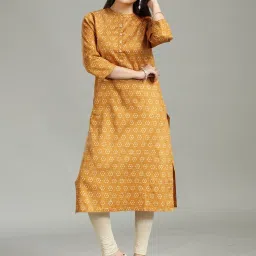 Cotton Culture Mustard Silk Print 3/4th sleeves Kurta image 1