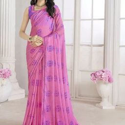 Satrani Pink Printed Saree With Unstitched Blouse-image-92