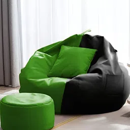 AARIJ MART 3-Pcs Black & GreenColour-Blocked Bean Bag With Footrest & Cushion-picture-53