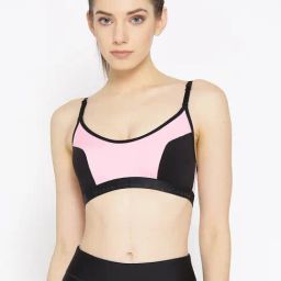Lady Lyka Pink & Black Non Wired Non Padded Sports Bra-image-10