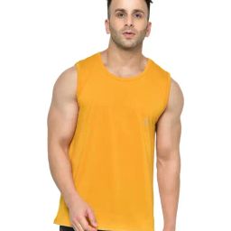 Chkokko Mustard Cotton Regular Fit Sports T-Shirt-image-85