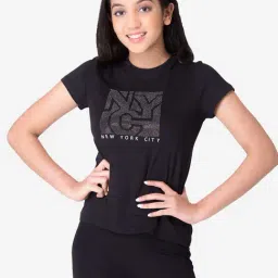 Mode By Red Tape Kids Black Cotton Embellished T-Shirt-image-76