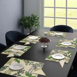 Saral Home Green & Beige Cotton 42 TC Placemats with Napkin - Set of 12-84