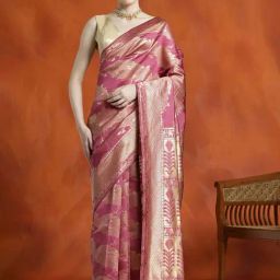Jaipur Kurti Pink Woven Saree With Unstitched Blouse-picture-13