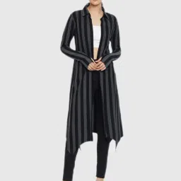 Hypernation Black And Grey Striped Print Shrug-62