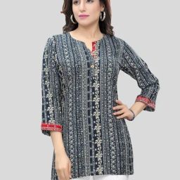 Saree Swarg Navy Printed A Line Short Kurti-picture-46