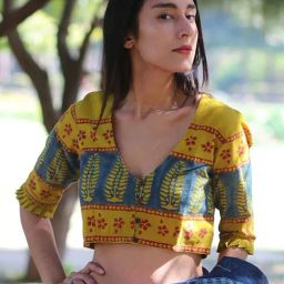 Chidiyaa Yellow Block Printed Blouse-picture-46