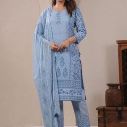 Span Women Floral Printed Cotton Kurta with Trouser & Dupatta-picture-33