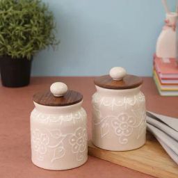 VarEesha White Ceramic Air Tight Jars - Set of Two 2-picture-2