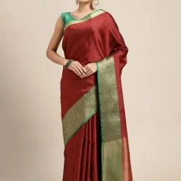 Mimosa Red Silk Woven Saree With Unstitched Blouse-picture-27