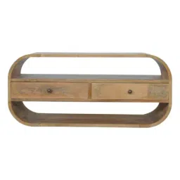 Artisan Furniture Brown Curved Edge TV Unit with 2 Drawers (Natural Oak-ish Finish)-image-49