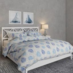 Haus & Kinder Leaves  Printed Grey & Blue 186 TC Cotton Bed Sheet with 2 Pillow Covers-image-24