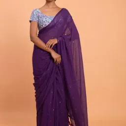 Suta Purple Cotton Embellished Saree Without Blouse-picture-27