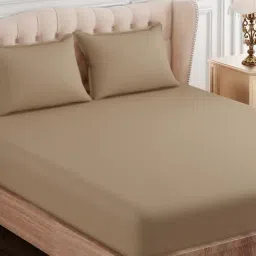 SEJ by Nisha Gupta Solid Brown 300 TC Cotton King Bed Sheet with 2 Pillow Covers-image-42