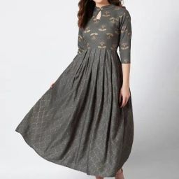 PANIT Charcoal Printed Anarkali Kurta-image-8