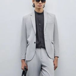 WES Formals by Westside Grey Solid Single-Breasted Slim-Fit Blazer-image-102