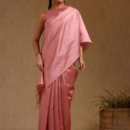 Soch Blush Pink Tussar Woven Design Saree With Stitched Blouse-picture-37