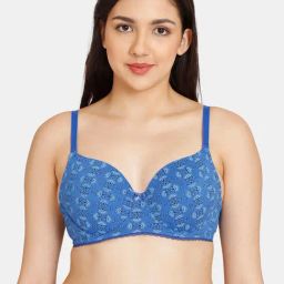 Rosaline by Zivame Blue Printed Half Coverage T-Shirt Bra-image-71