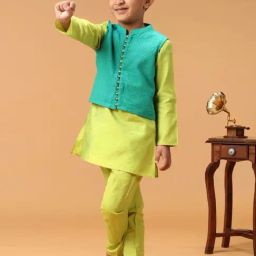 TWISHA Kids Green & Blue Self Full Sleeves kurta Set-picture-45