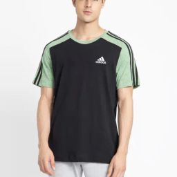 Adidas Black Cotton Regular Fit Striped Sports T-Shirt-picture-25