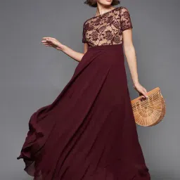Miss Chase Maroon Embroidered Gown-image-48