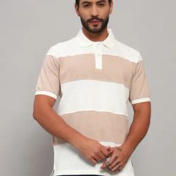 Cantabil Beige Regular Fit Striped Polo T-Shirt-picture-26