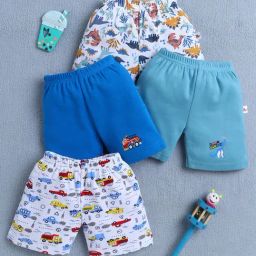 Bumzee Boys Blue & Teal Blue Cotton Printed Shorts - Pack of 4-picture-1
