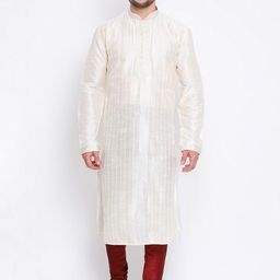 Sanwara Men Cream-Coloured Striped Straight Kurta-image-20