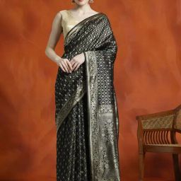 Jaipur Kurti Black Woven Saree With Unstitched Blouse-picture-42