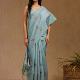 Soch Grey Tussar Printed Saree With Stitched Blouse-image-20