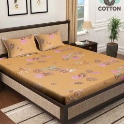 Klotthe Yellow 400 TC Cotton Double Book Fold Bedsheet with 2 Pillow Covers-image-56