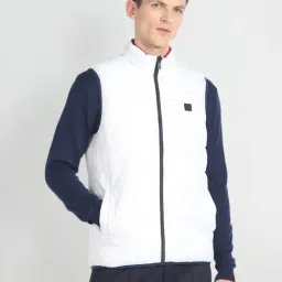 Arrow Sport White & Navy Regular Fit Quilted Jacket-picture-2
