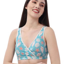 Soie Sky Blue Printed Medium Coverage Lounge Bra With Removable Cups image 1