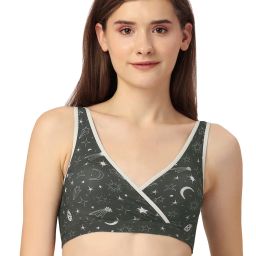 Soie Dark Olive Printed Medium Coverage Lounge Bra With Removable Cups image 1