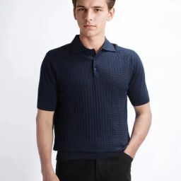 Rare Rabbit Navy Regular Fit Textured Polo T-Shirt-13