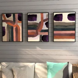 Art Street Running Lines Printed Multicolor Engineered Wood Wall Art (Set of 3) image 1