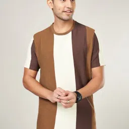 People by Pantaloons Tawny Brown Slim Fit Stripes T-Shirt-image-42