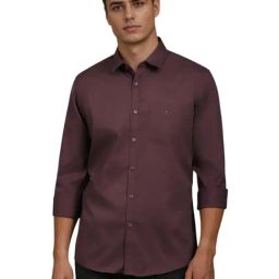 Louis Philippe Maroon Cotton Slim Fit Shirt-image-42
