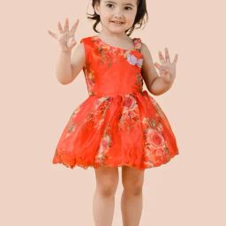 Titrit Orange Organza Embellished Dress for Girls-image-70