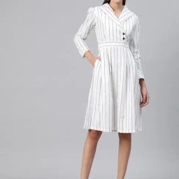Cottinfab White & Black Cotton Checks A Line Dress-image-21