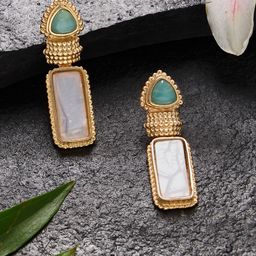 Zaveri Pearls Gold-Plated Stone Studded Drop Earrings-34