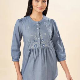 Akkriti by Pantaloons Blue Embroidered Tunic-image-100