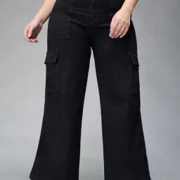 Miss Chase A+ Black Flare Fit Cargo Jeans-image-43