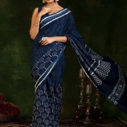 Libas Blue Cotton Printed Saree-image-27