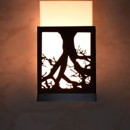Gojeeva Black & White Textured Wooden Square Shaped Wall Lamp-3
