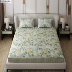 Monte Carlo Essence Mustard Polyester 130 TC King Bedsheet with 2 Pillow Covers-44