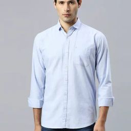 HJ HASASI Blue Slim Fit Cotton Shirt-image-59