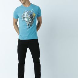 Huetrap Men Turquoise Blue Printed Round Neck T-shirt-image-66