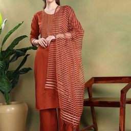 Aumira Women Ethnic Motifs Embroidered Kurta with Palazzo & Dupatta-image-89
